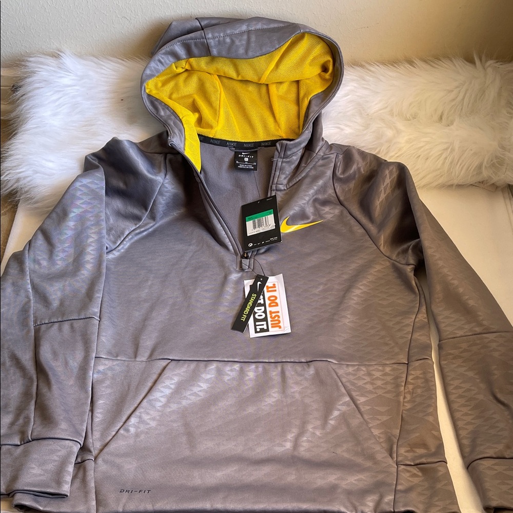 Nike Big Boys Gray and Yellow Dri Fit 1/4 Zip Hoodie Brand New With tags.